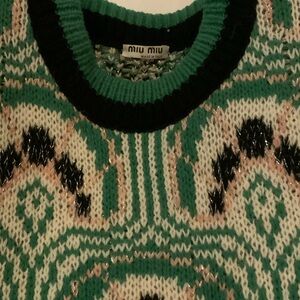 Miu Miu Green and Black Patterned Knit Top
